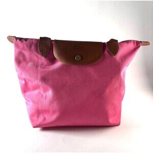 Vintage Longchamp Le Pliage Pink Nylon and Leather Trim Tote Bag